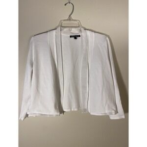 Cable & Gauge Open Front Cardigan White Size M Medium Lightweight 3/4 Sleeve